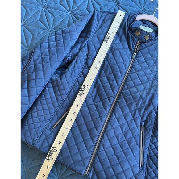 Women's Orvis Navy Blue Quilted Jacket M Mandarin Collar Snap Front - Picture 8 of 11
